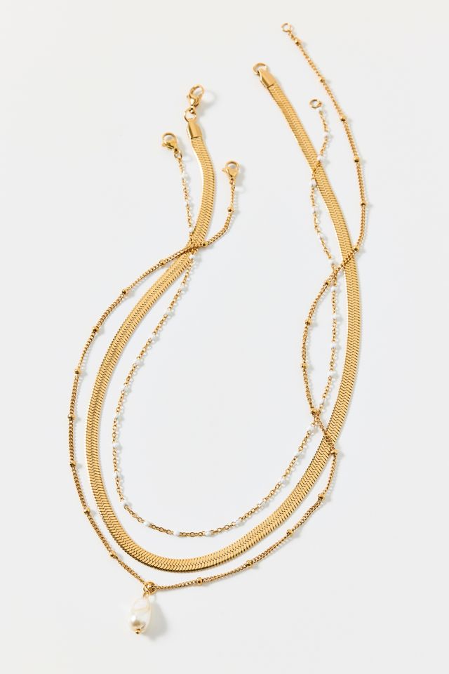 Hannah Pearl Pendant Waterproof Layering Necklaces Set #1
