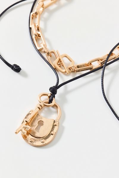 Lock And Key Corded Layering Necklaces Set
