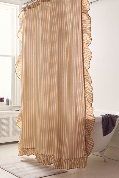 Elaine Pinstripe Ruffle Trim Shower Curtain