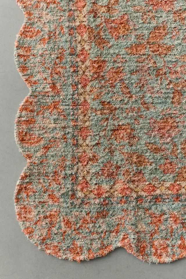 Kantha Floral Scalloped Printed Rug #2