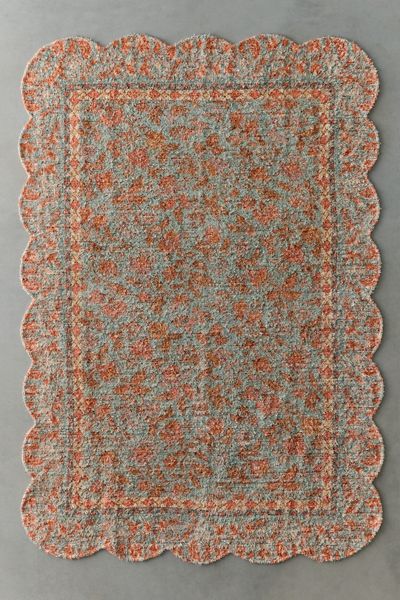 Kantha Floral Scalloped Printed Rug