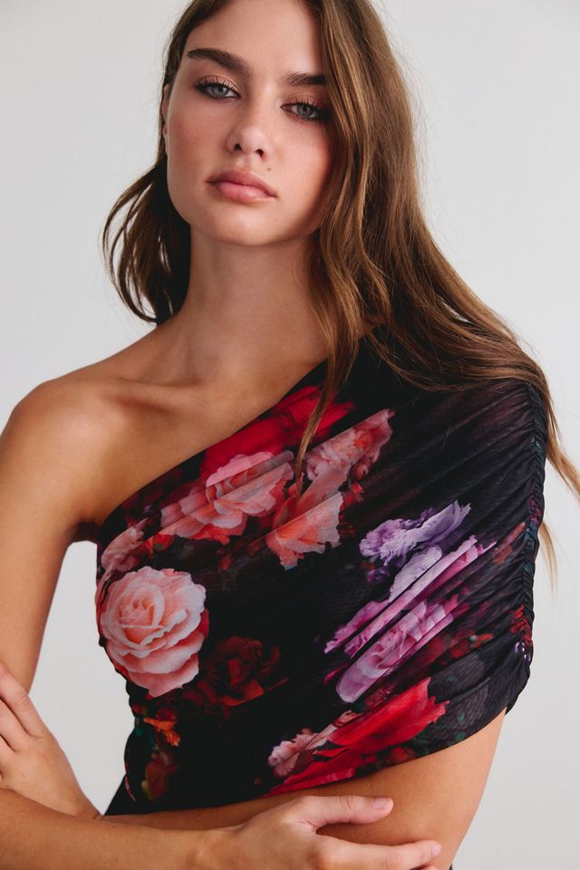 AFRM Mirabel Ruched One-Shoulder Mesh Maxi Dress #1