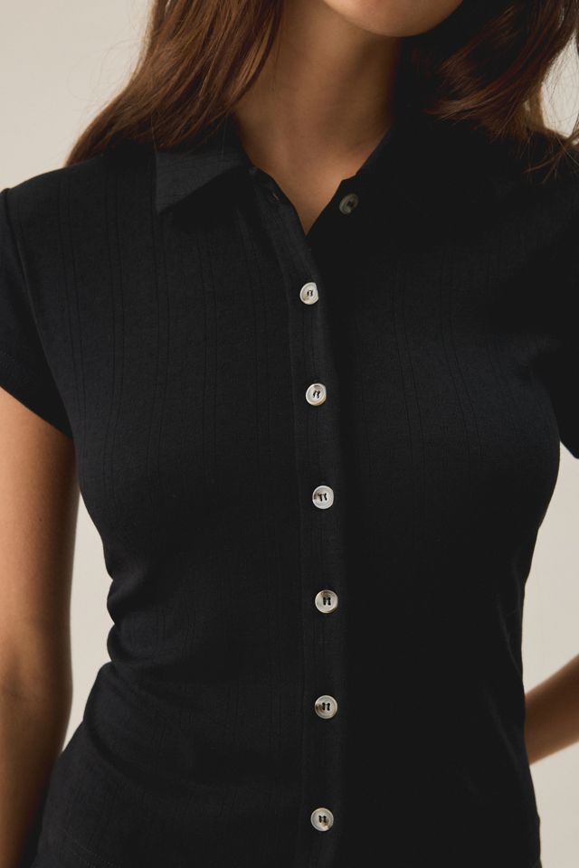 Kimchi Blue Dakota Pointelle Knit Short Sleeve Polo Top #1