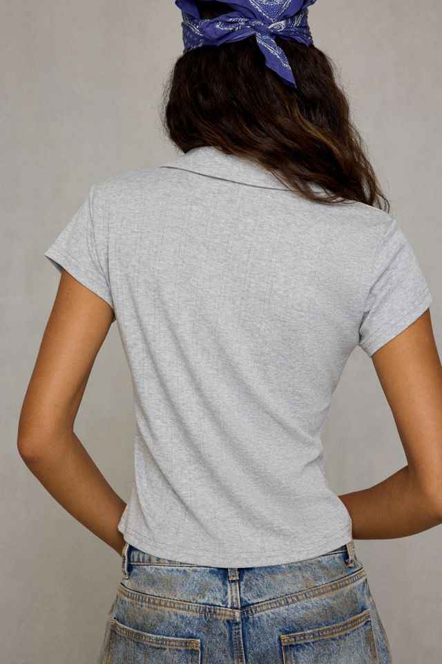 Kimchi Blue Dakota Pointelle Knit Short Sleeve Polo Top #3