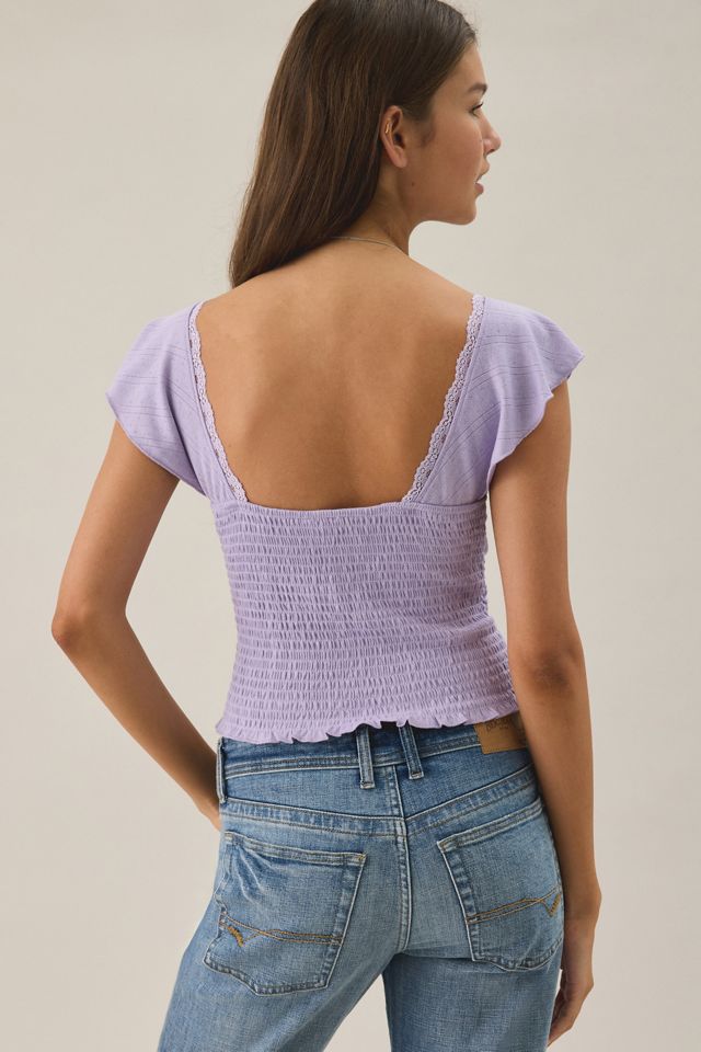 Kimchi Blue Only You Flutter Sleeve Lace Trim Pointelle Tee #3