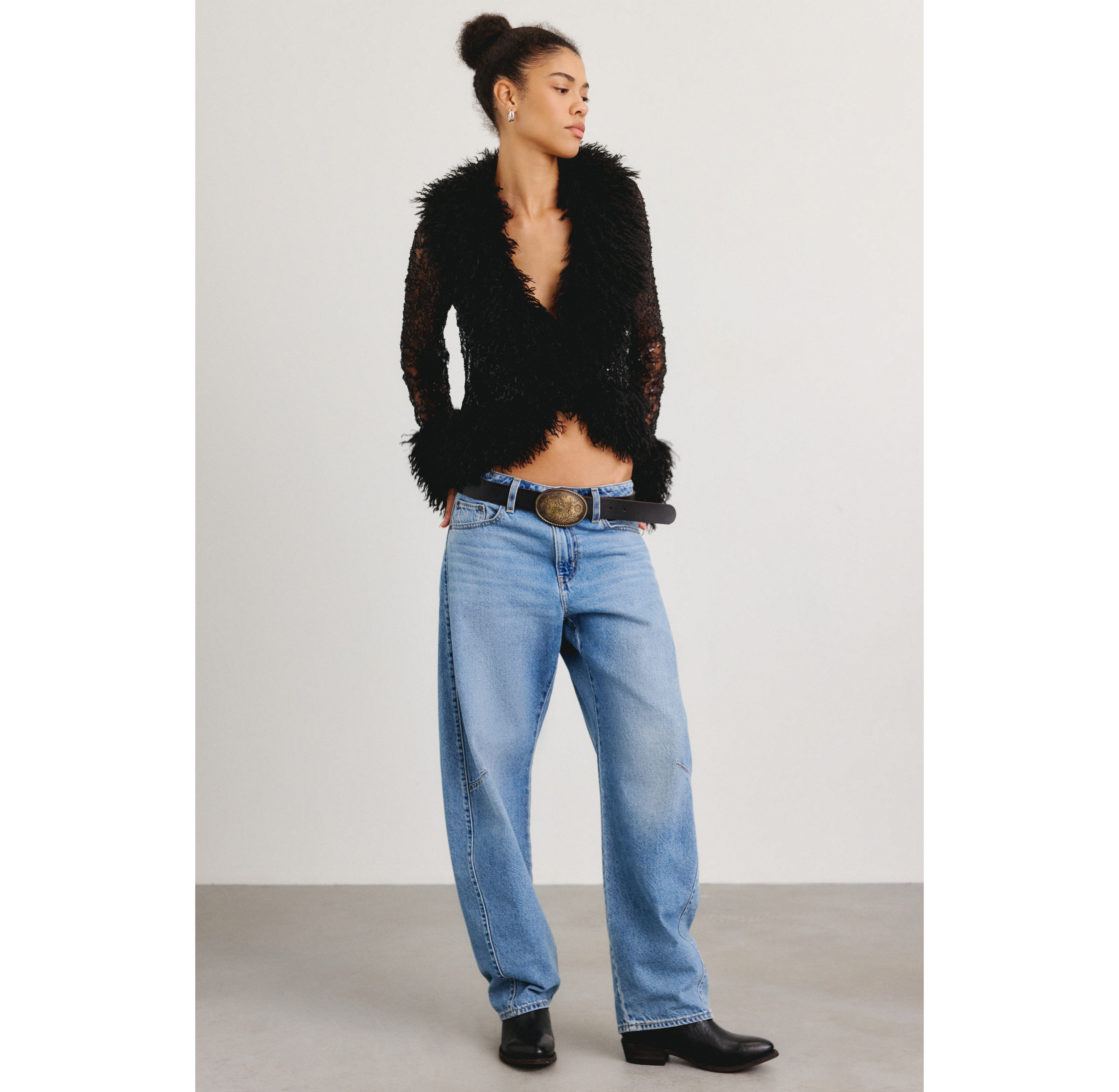 AFRM Simone Lace Faux Fur Trim Cardigan Top
