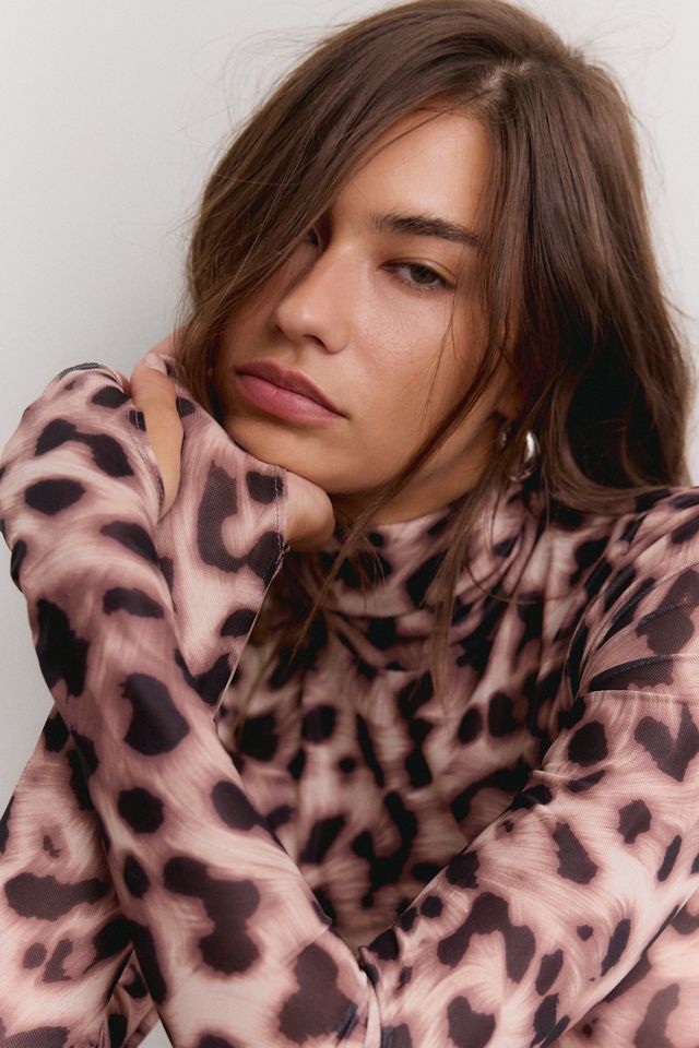 AFRM Zadie Warm Leopard Mesh Long Sleeve Top #2