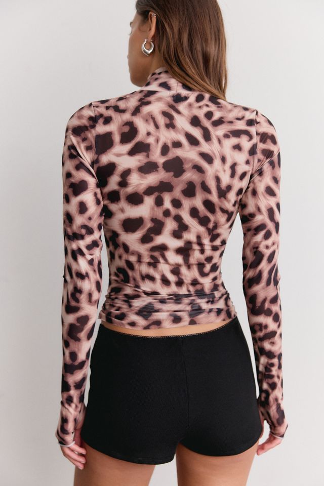 AFRM Zadie Warm Leopard Mesh Long Sleeve Top #4