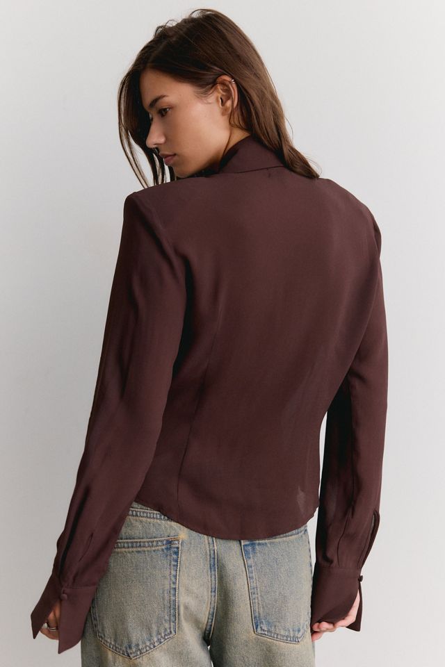AFRM Caroline Espresso Long Sleeve Button-Down Top #3
