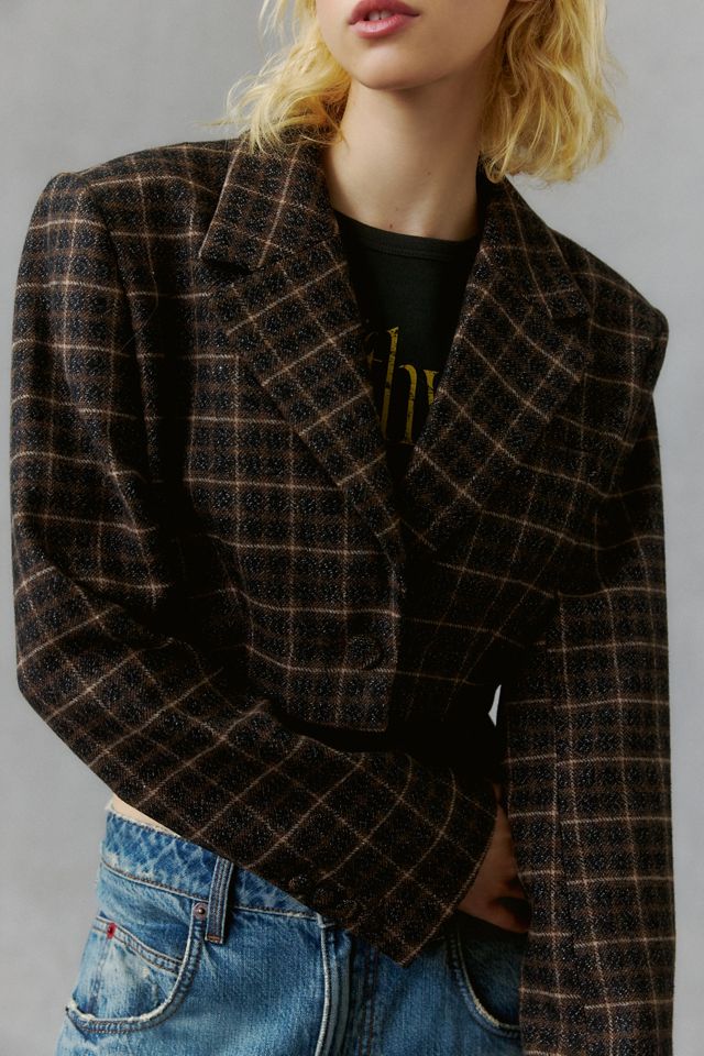 AFRM Petra Plaid Wool Blend Cropped Blazer #2