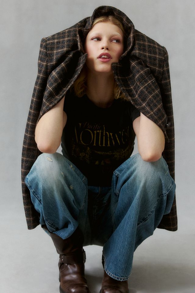 AFRM Petra Plaid Wool Blend Cropped Blazer #3