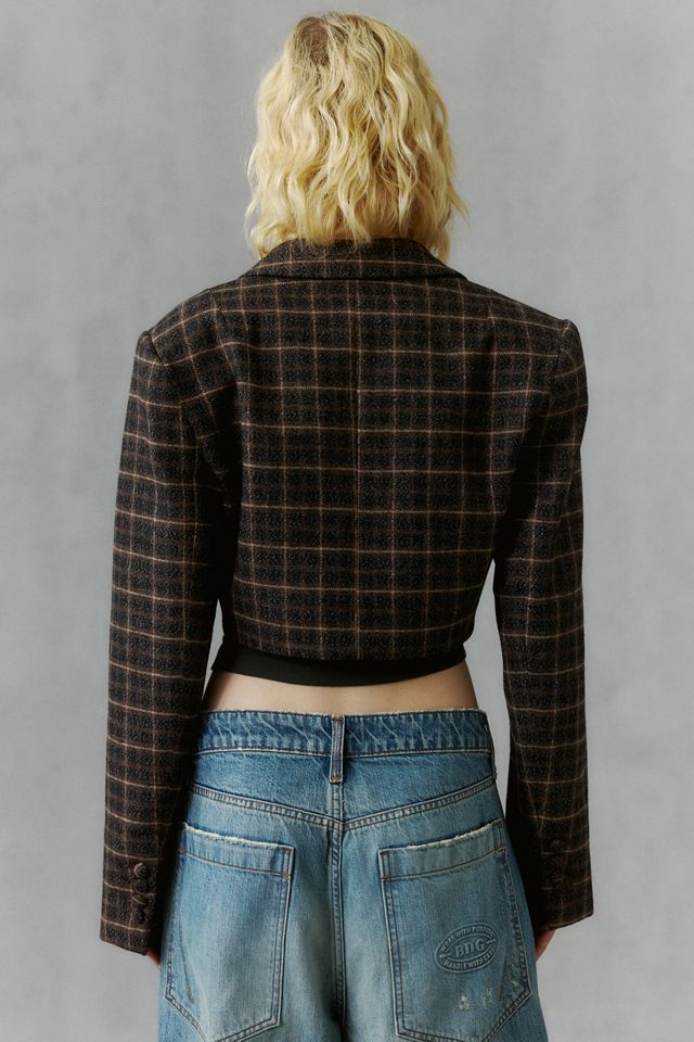 AFRM Petra Plaid Wool Blend Cropped Blazer #4