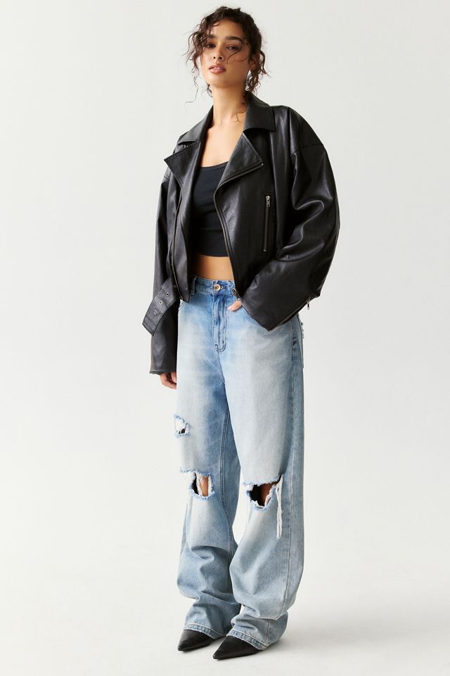 AFRM Amari Faux Leather Belted Moto Jacket #1