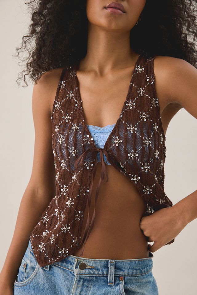 Kimchi Blue Kiki Sequin Embellished Mesh Vest Top #2