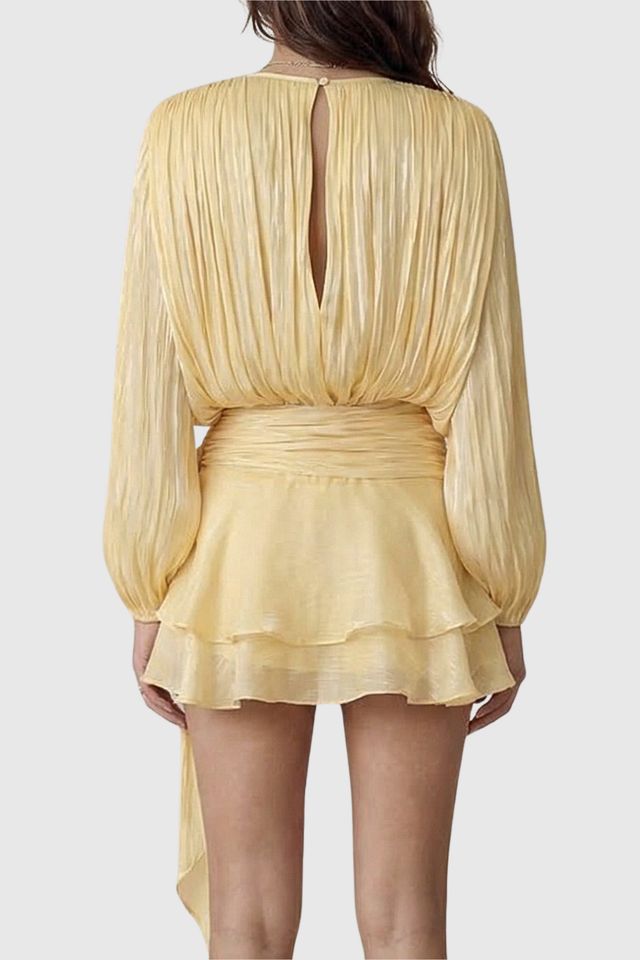 Modenaire Pleated Long Sleeve Tie Waist Mini Dress | Urban Outfitters