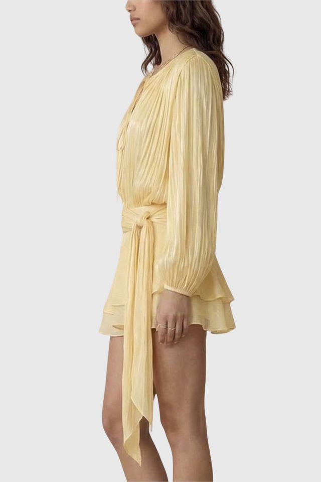 Modenaire Pleated Long Sleeve Tie Waist Mini Dress | Urban Outfitters