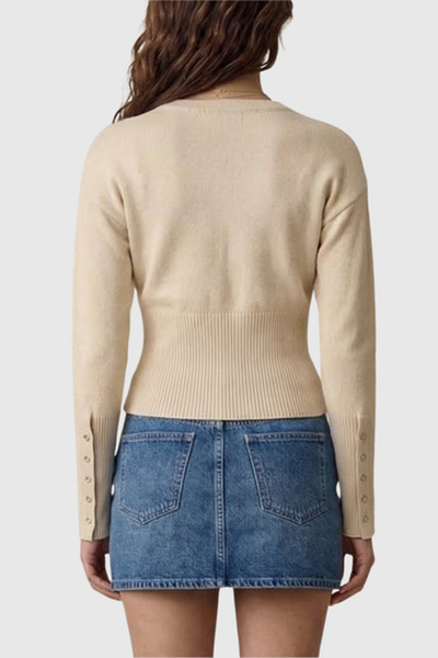 Modenaire Fitted Ribbed Cardigan With Pearlized Buttons and Elongated Cuffs