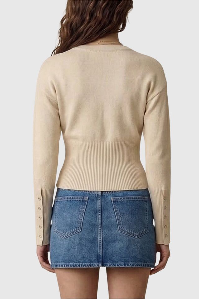 Modenaire Fitted Ribbed Cardigan With Pearlized Buttons and Elongated Cuffs #1