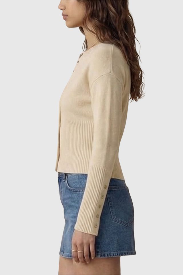Modenaire Fitted Ribbed Cardigan With Pearlized Buttons and Elongated Cuffs #2