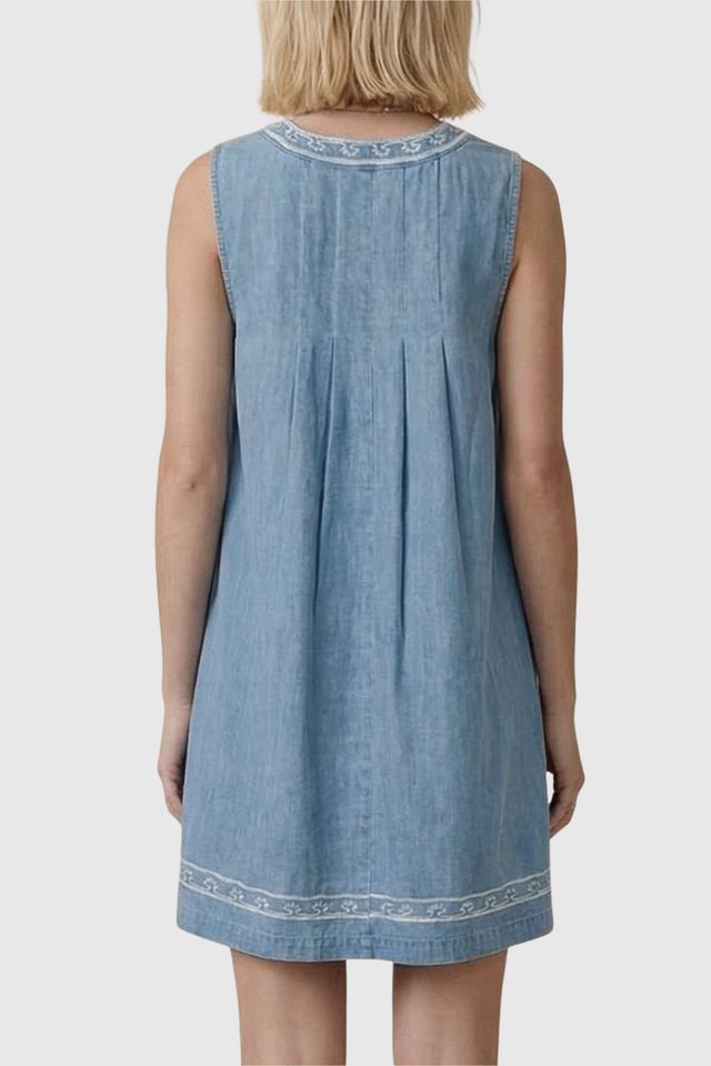 Modenaire Sleeveless Embroidered Trim And Tie Front Mini Dress #1
