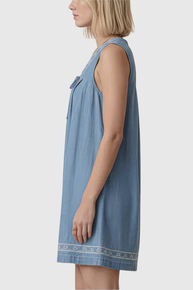 Modenaire Sleeveless Embroidered Trim And Tie Front Mini Dress #2