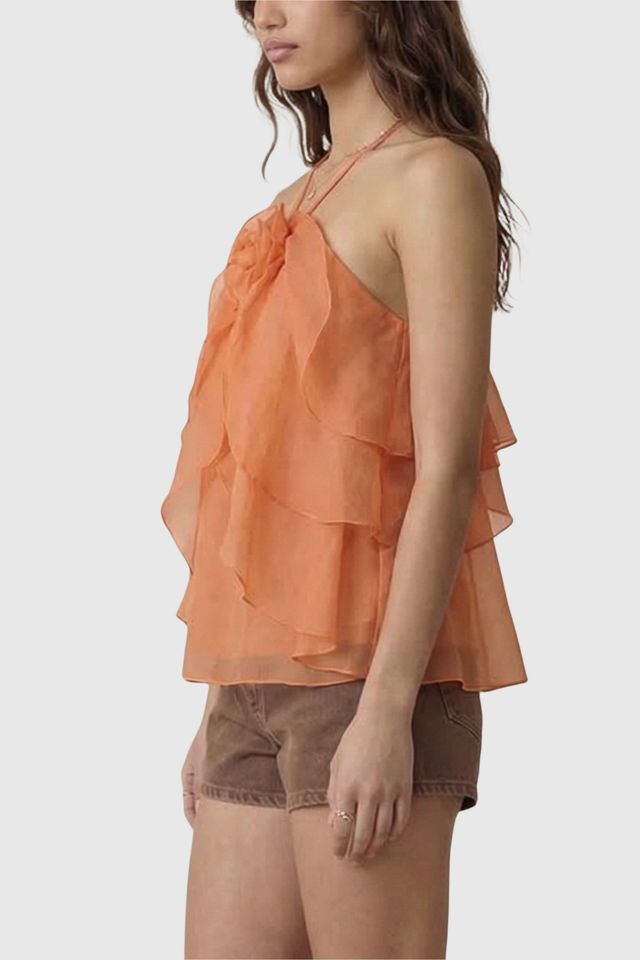 Modenaire Halter Floral Applique Ruffle Top #2