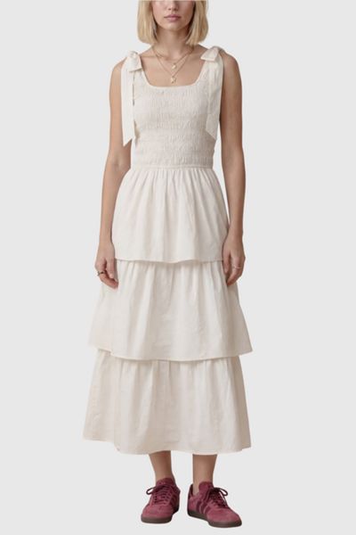 knee length dresses for ladies Urban Outfitters UO Spencer Polo Shirt Midi Dress  White Chocolate Couture