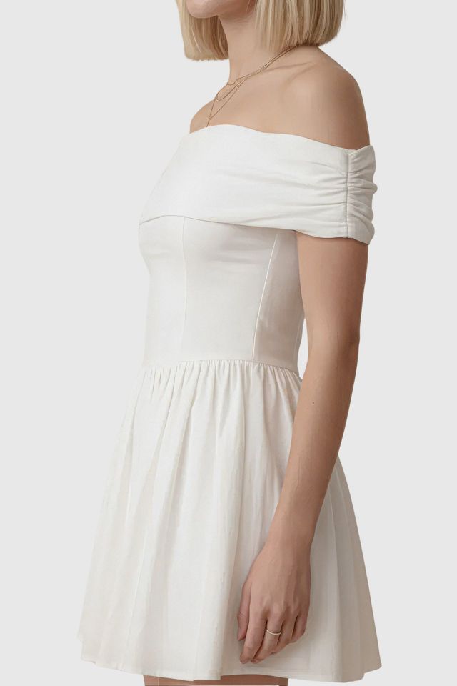 white off shoulder skater dress Waverly | Racer-Neck Sleeveless Mini White Swiss Dot Off Reiss - Ivory Off-shoulder Mini