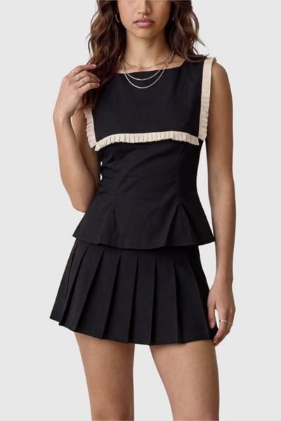 Modenaire Ruffle Trim Peplum Top With Contrast Bib