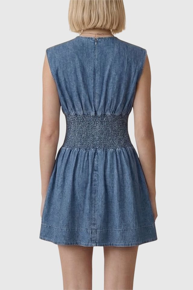 Modenaire Cap Sleeve Smocked Waist Mini Dress With Front Zip Closure #1
