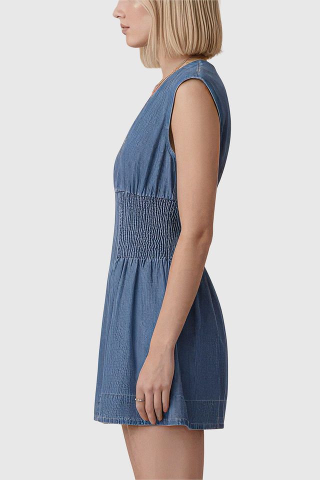 Modenaire Cap Sleeve Smocked Waist Mini Dress With Front Zip Closure #2