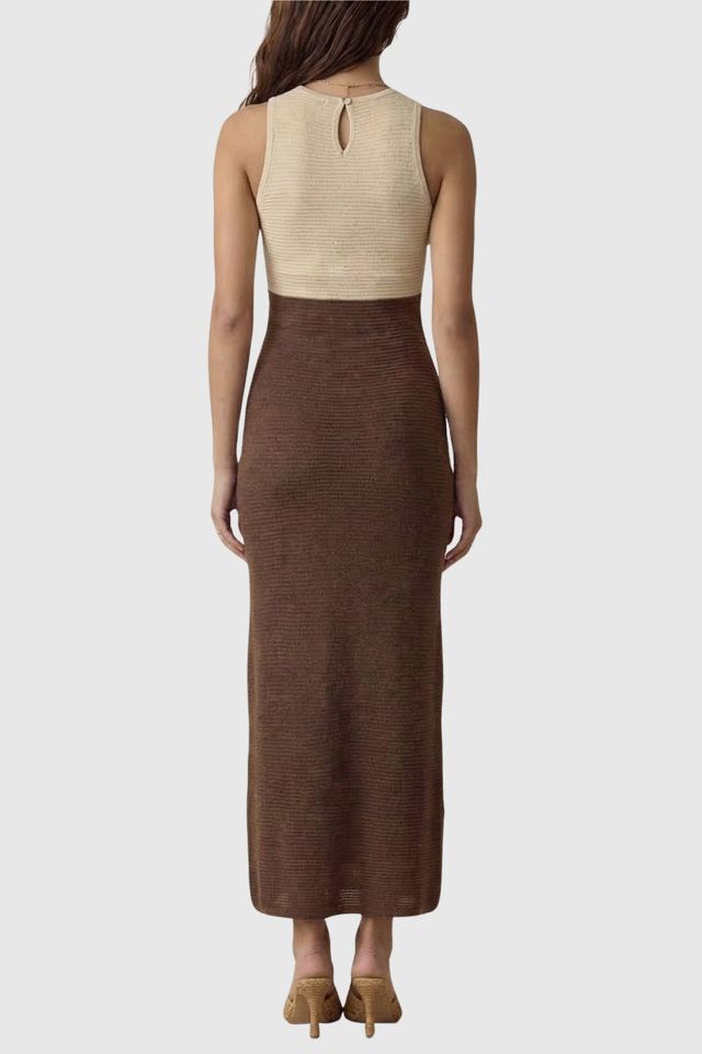 Modenaire Two-Tone Sleeveless Contoured Waist Maxi Dress #1