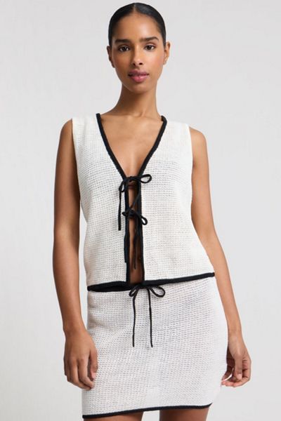 Onia Linen Knit Tie Front Tank Top
