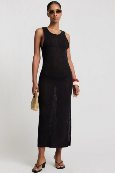 everlane deep v neck a line dress The Satin V-Neck Maxi Dress main image 1