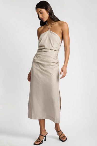 WeWoreWhat Air Linen Ruched Halter Dress | Urban Outfitters