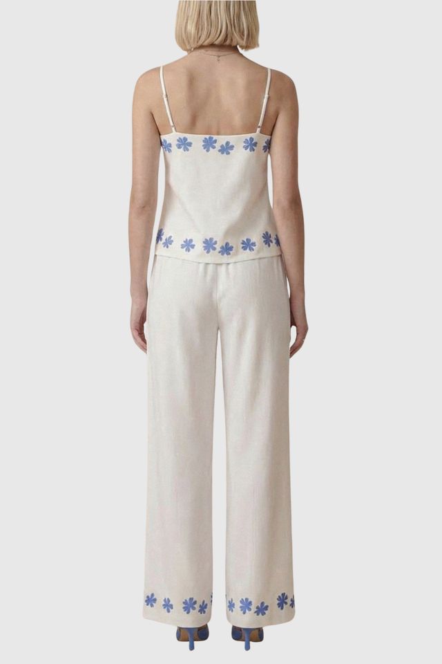 Modenaire Floral Embroidered Two-Piece Set with Camisole and Wide-Leg Pants #1