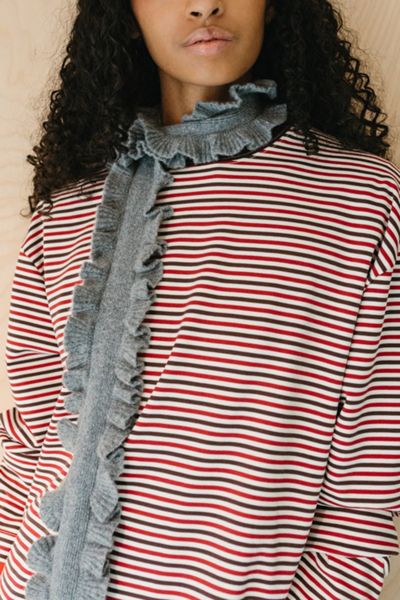 TBCo Merino Wool Ruffle Skinny Scarf
