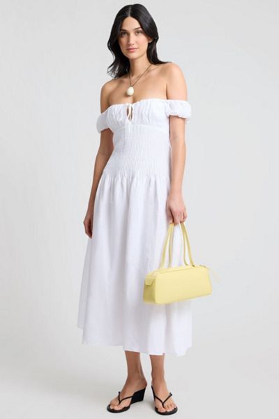 yellow dress puff sleeves Deren Yellow Puff Sleeve Back Cut Out Midi Dress – Get That Trend