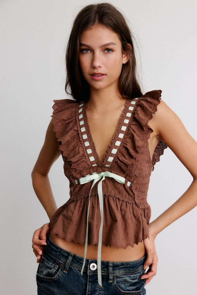 Blouse babydoll en dentelle à volants Eva Kimchi Blue #2