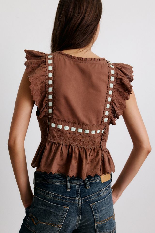 Blouse babydoll en dentelle à volants Eva Kimchi Blue #3