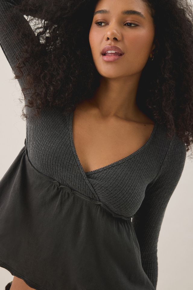 BDG Keepsake Surplice V-Neck Long Sleeve Babydoll Top #2