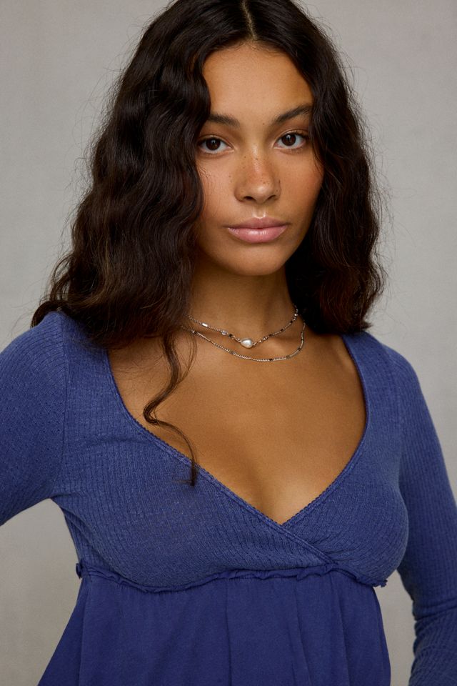 BDG Keepsake Surplice V-Neck Long Sleeve Babydoll Top #3
