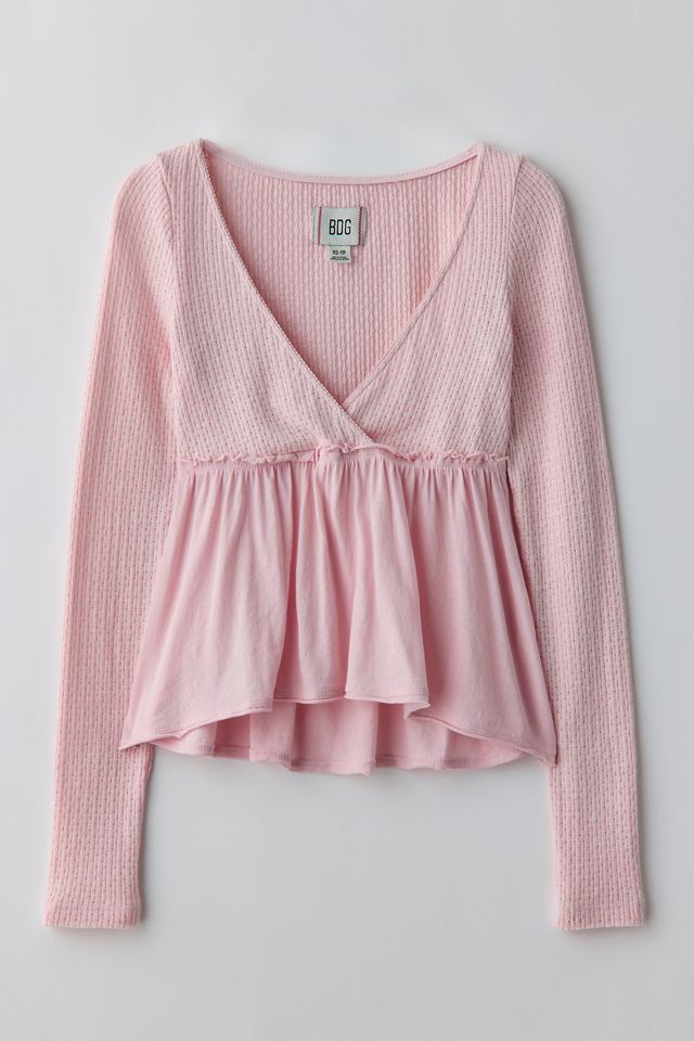 BDG Keepsake Surplice V-Neck Long Sleeve Babydoll Top #4