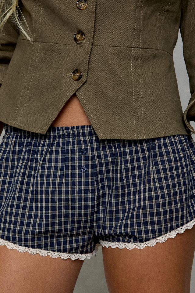 Out From Under Checked Out Lace Trim Cotton Boxer Micro Shorts #1