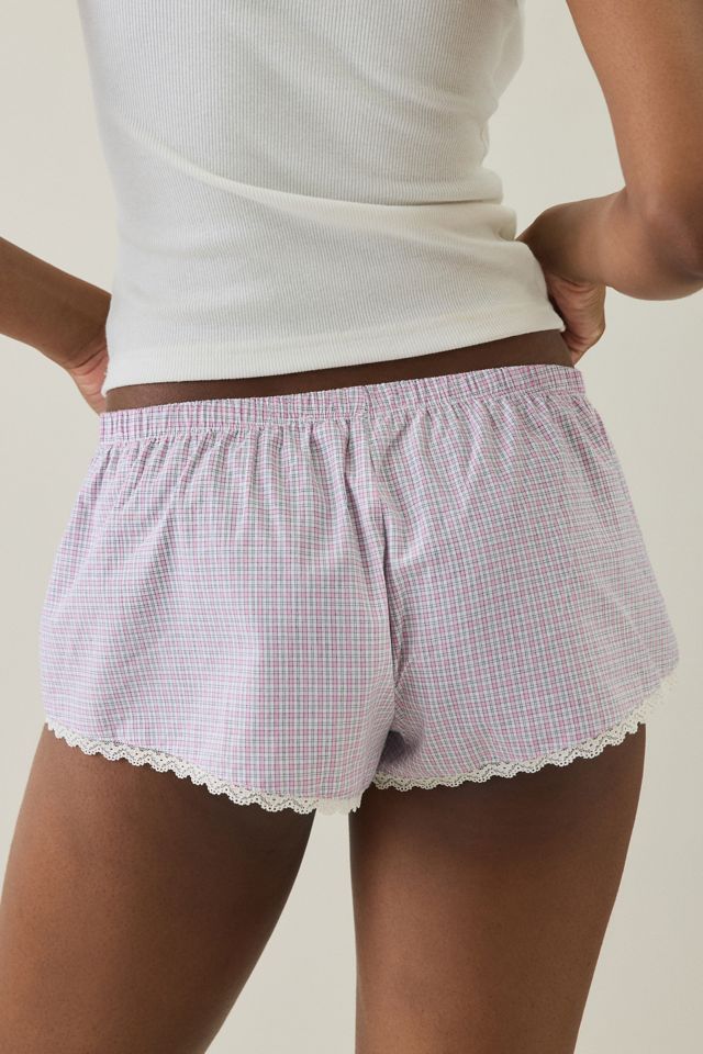 Out From Under Checked Out Lace Trim Cotton Boxer Micro Shorts #4