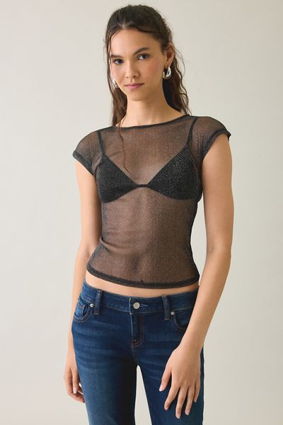 T-shirt bébé UO Rea à manches courtes en maille transparente brillante