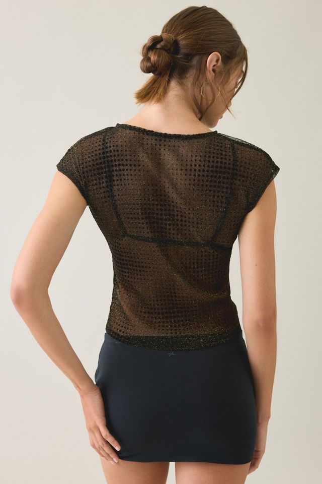 UO Rea Short Sleeve Shine Sheer Mesh Baby Tee #1