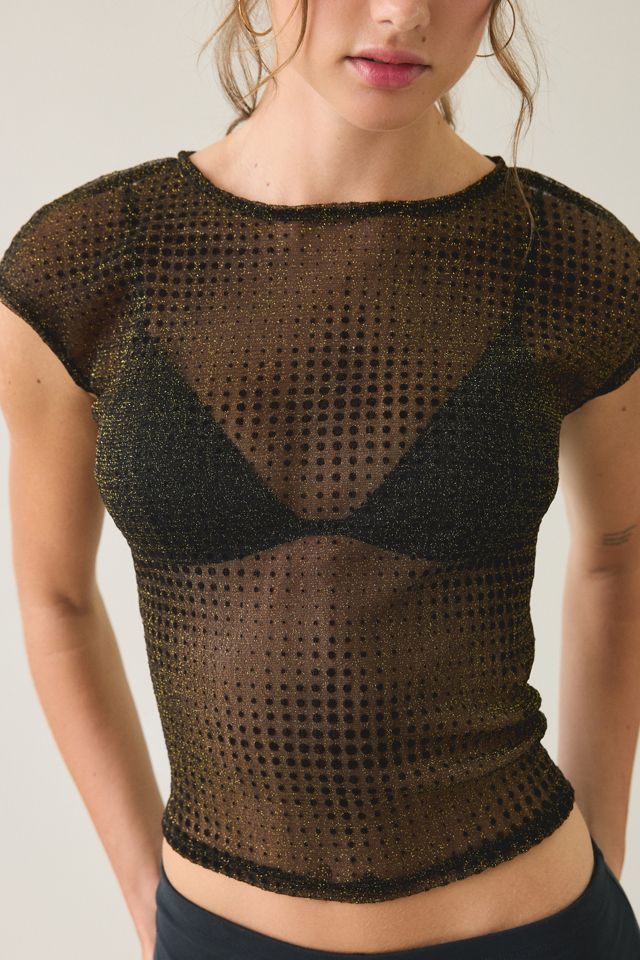 UO Rea Short Sleeve Shine Sheer Mesh Baby Tee #2