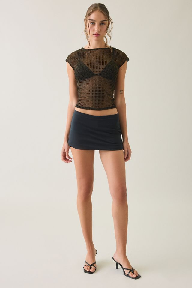 UO Rea Short Sleeve Shine Sheer Mesh Baby Tee #3