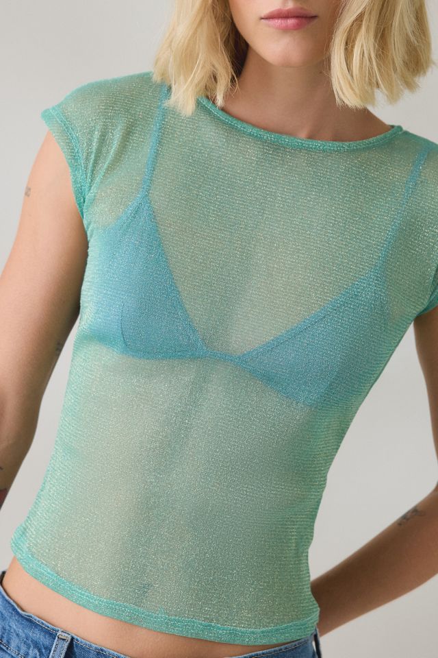 T-shirt bébé UO Rea à manches courtes en maille transparente brillante #1